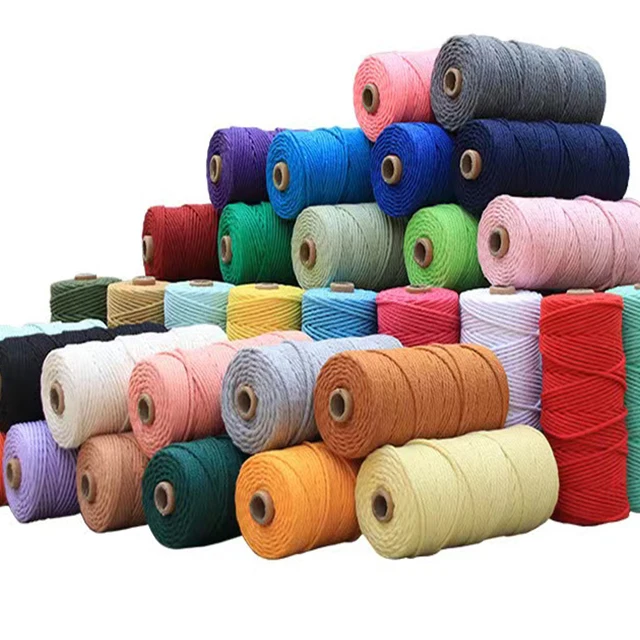 Wholesale Colorful macrame cord DIY Handmade 2mm  3mm 4mm Braided rope cotton twisted cord 100yards/roll