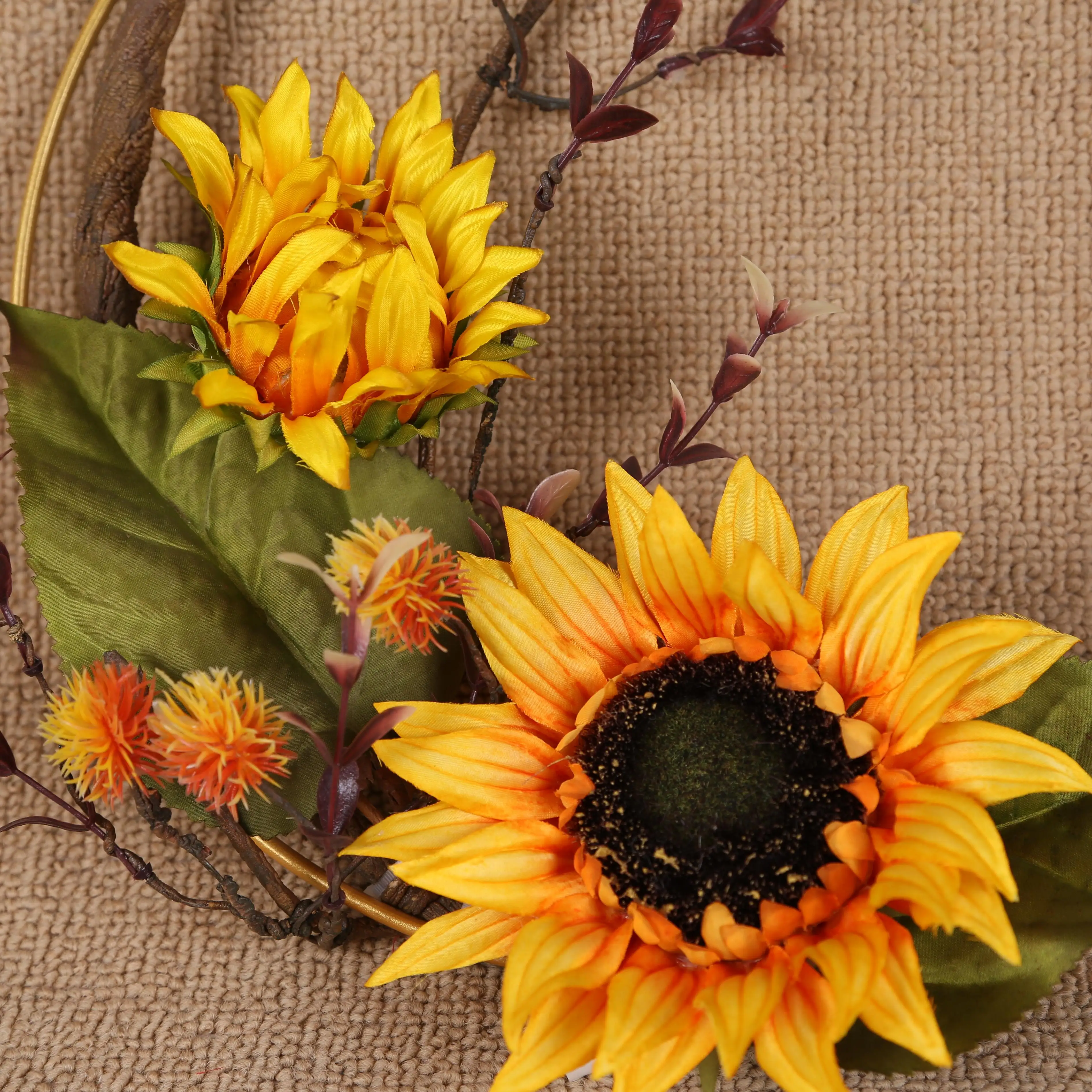 Artificial Sunflower Wreath Flower Wreath With Yellow Sunflower And Green Leaves For Front Door Indoor Or Outdoor Wall Wedding