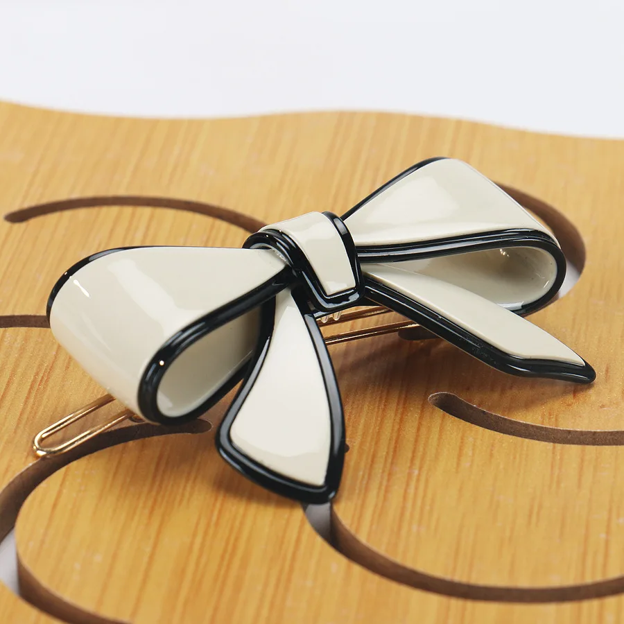 KL French Style Classic Small Knot Bow Spring Simple Color Light Plate  Exquisite Acetate  Hair Pin Clip Accessories