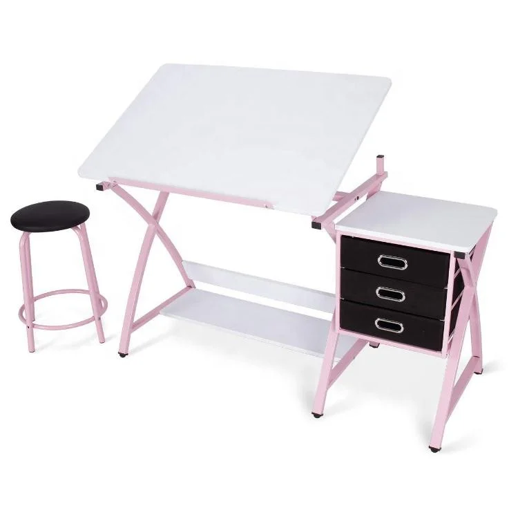 Drawing Table Drafting Desk Adjustable Student Desk and Chair  / Stool Set  for Home University Classroom