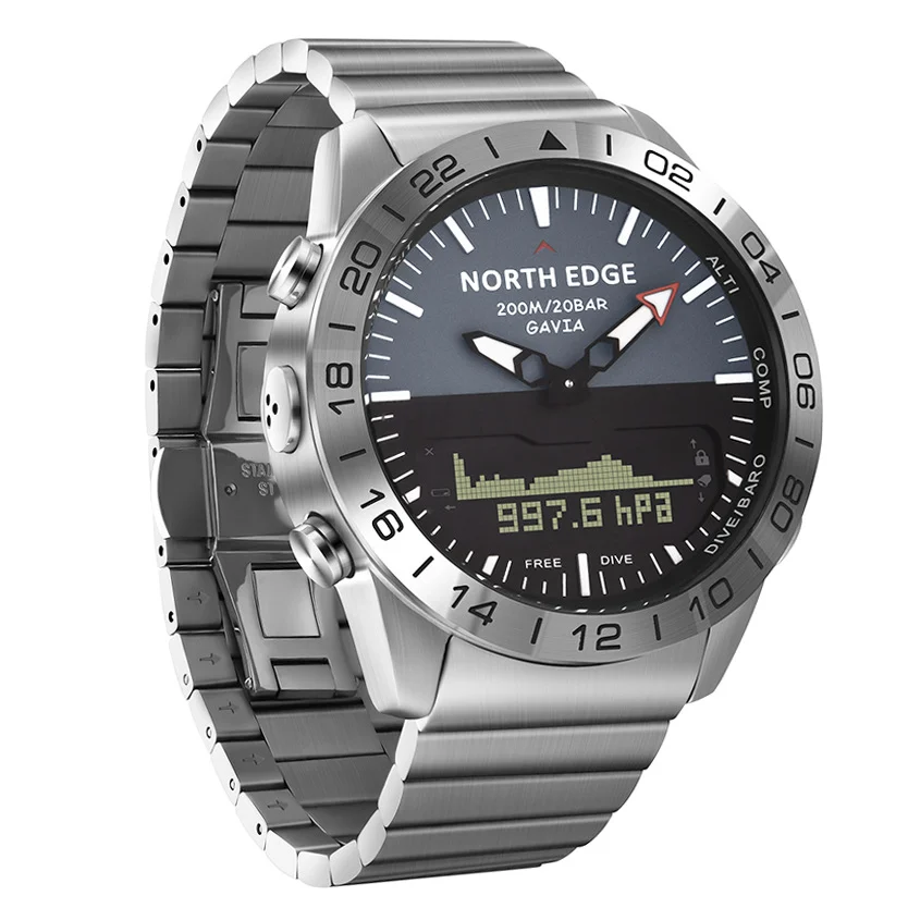 Модные мужские часы North Edge GAVIA с барометром шагомером компасом для спорта на открытом воздухе водонепроницаемые умные цифровые 200 м стальные дайвинга