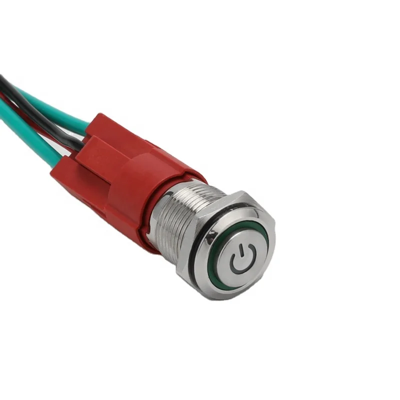 16mm 10A IP67 waterproof momentary self-locking 1NO stainless steel led metal push button switch with power symbol