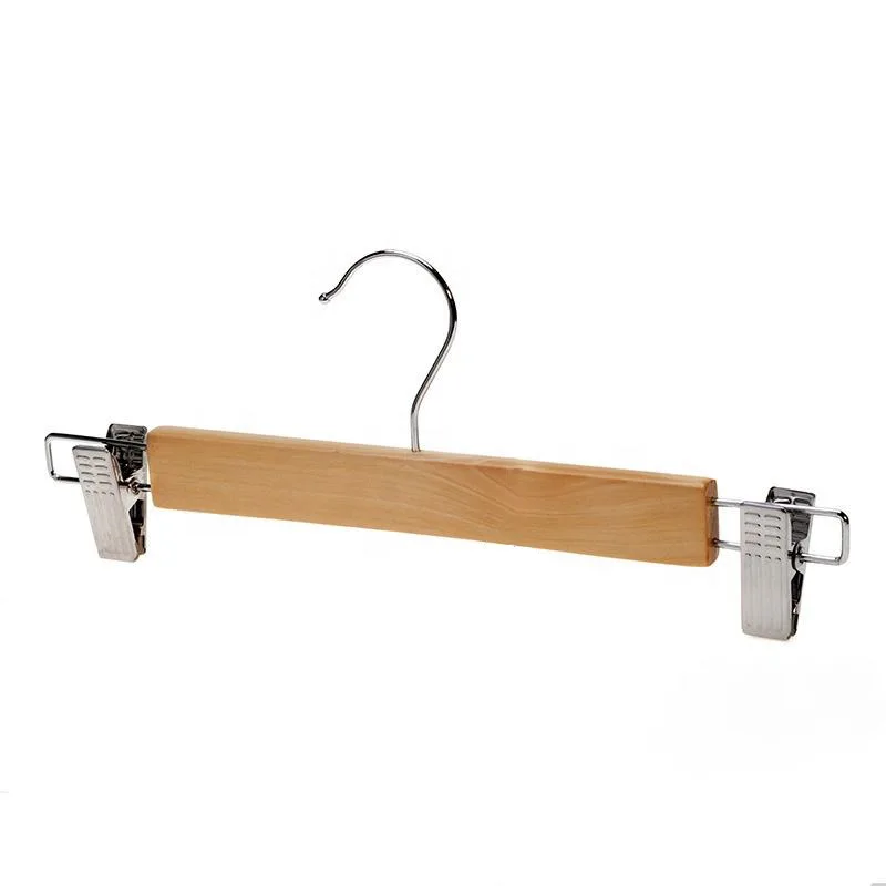 Wholesale Pant Hangers Bottom Hangers with Adjustable Clips Custom Logo Wooden Trousers Hanger