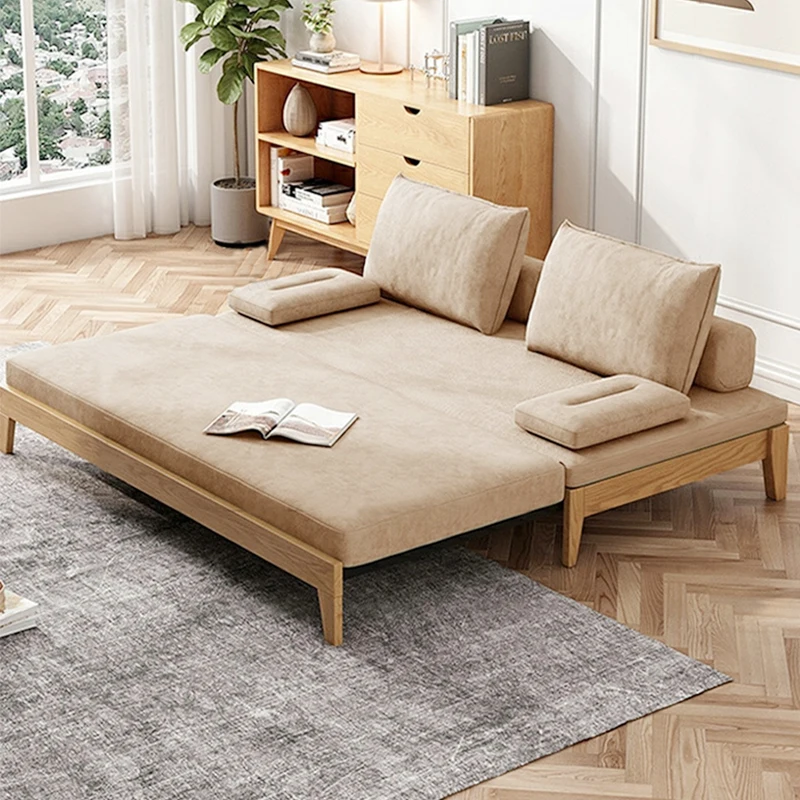 Wooden Modern Living Room Furniture Convertible Futon Sofa Come Bed Pull Out Folding Sleeper Sofa Bed