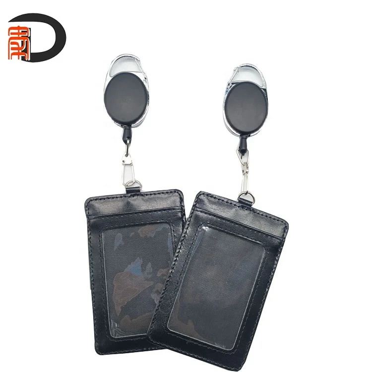  2020 bonded leather id card holder identity badge with easy pull