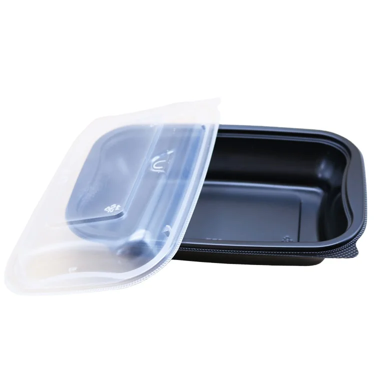 Plastic Disposable Lunch Container Black Customized Logo Bento Box Plastic Plates Perfect Rectangle Dishes & Plates Support