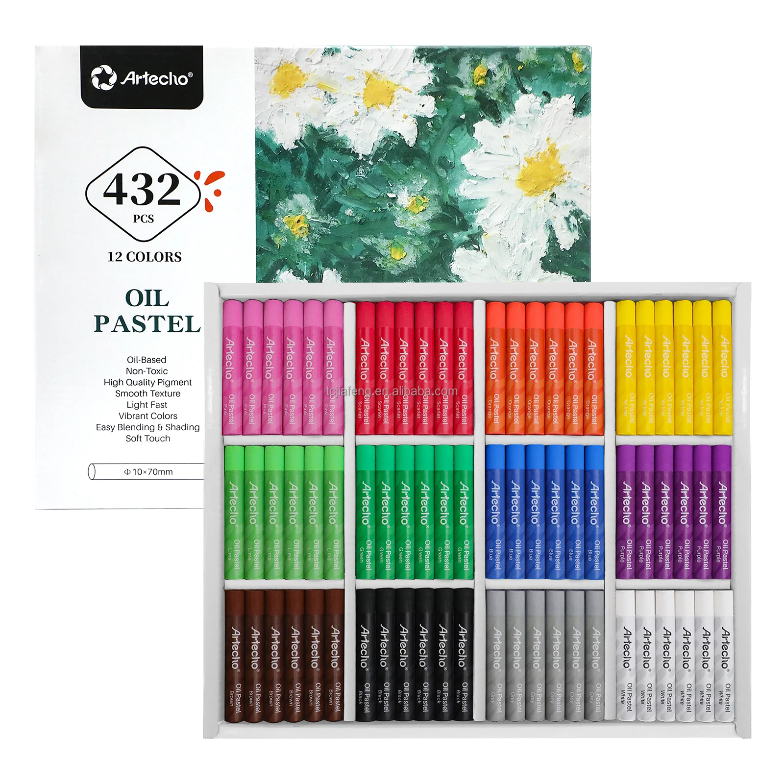 Artecho 12 colors 432 pcs round super soft oil pastel sticks for art supply