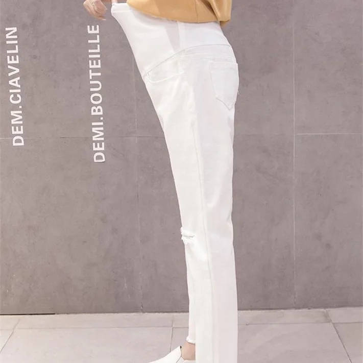 
2019 Korean version of the hole pregnant women stomach lift jeans 