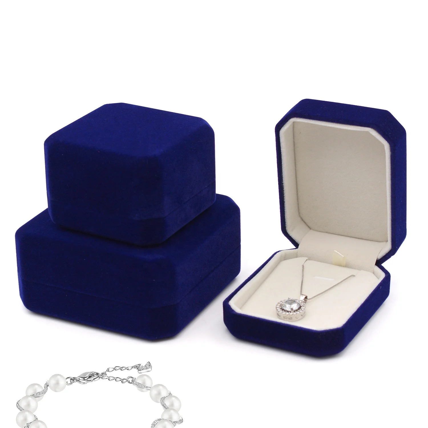 New Design Luxury Ring Necklace and Bracelet Velvet Jewelry Box Packaging