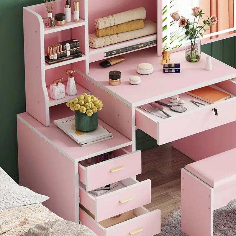 large bedroom furniture set with dresser pink dressing table LED light mirrors