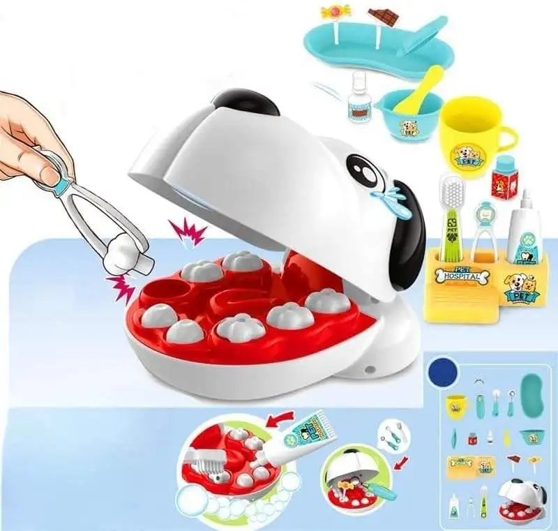 17pcs Pet Dentist Pretend Play House Doctor Toy Medical Tools Set Doctor Role Play Interaction Simulation Brush Teeth Toys