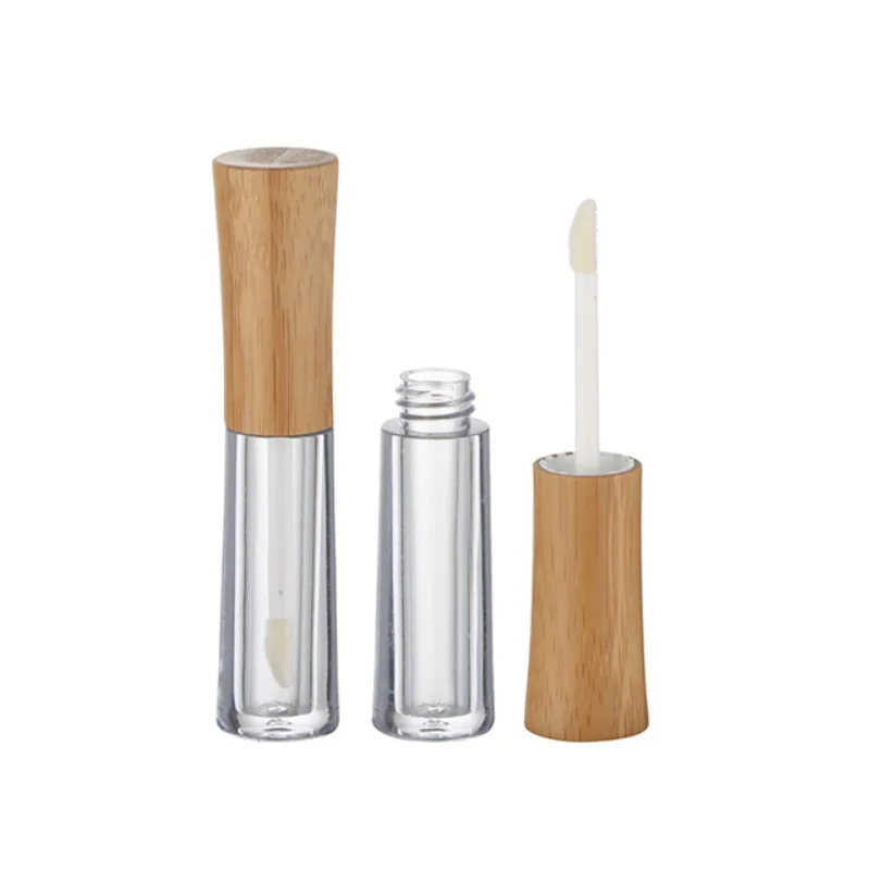 Eco Friendly Glass Lipgloss Tube Empty Lipstick Tube Container Thick Bottle Transparent Bamboo Lip Gloss Container Glass Lipglos
