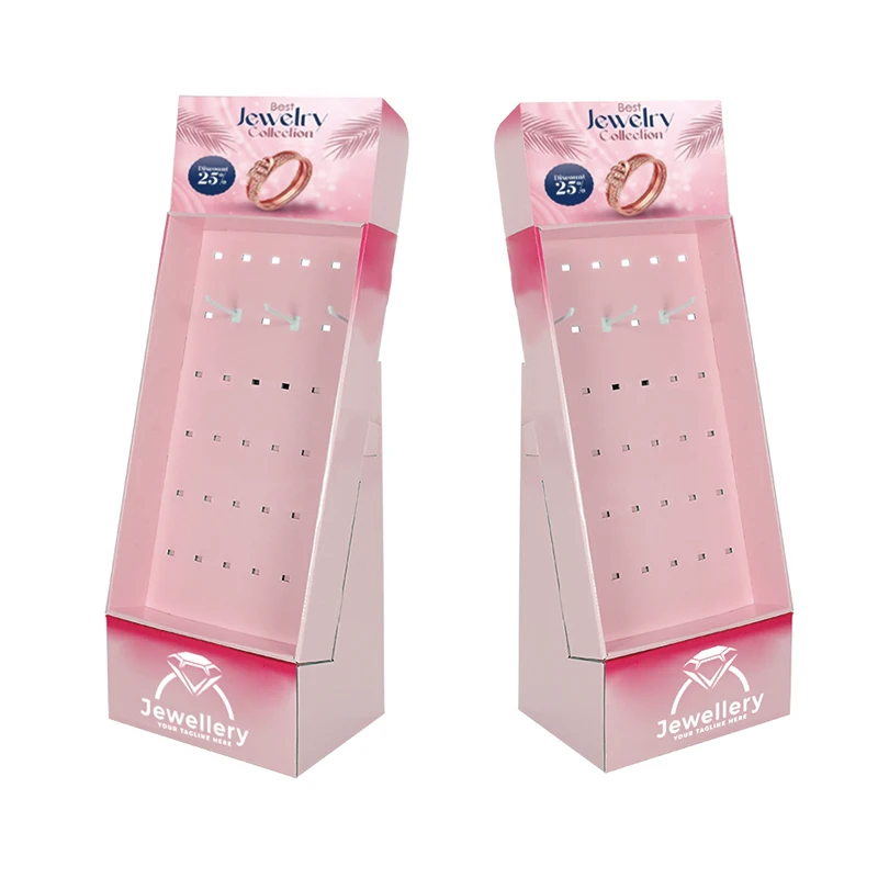 Excellent Quality Fashion Pink Corrugated Cardboard Earring Jewellery Display Stand for shops