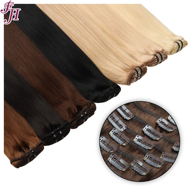 FH factory wholesale skin weft dark brown invisible lace clip in hair extensions 100human hair videos