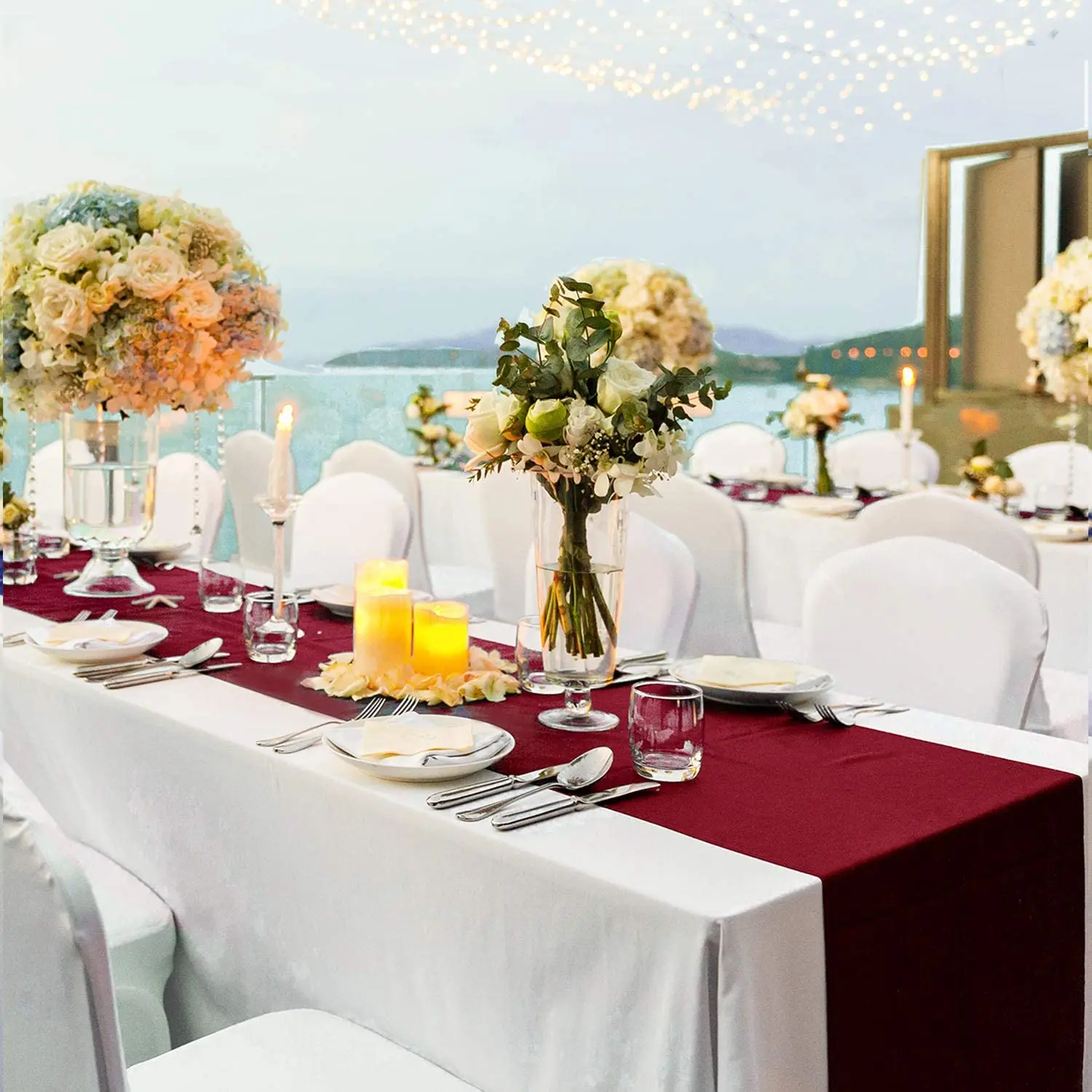 Satin Table Runner Long Bright Silk and Smooth Fabric Party Table Runner for Wedding Banquet Party Decoration