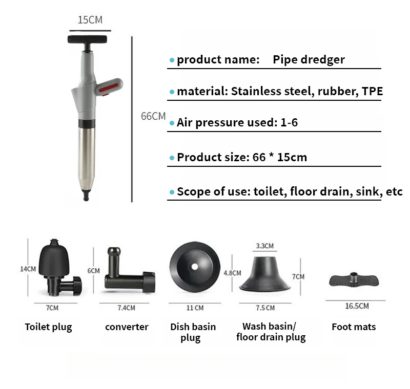 Air High pressure Toilet Unclogger Sink Sewer Pipe Dredge Toilet Drain Snack Clog Remover Air Drain Blaster Kit Toilet Plunger