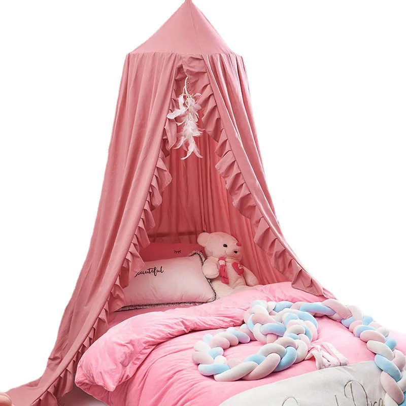 Baby Bed Canopy with Frills Crib Reading Nook Game Tent for Kids Hanging Net Nursery Play Room