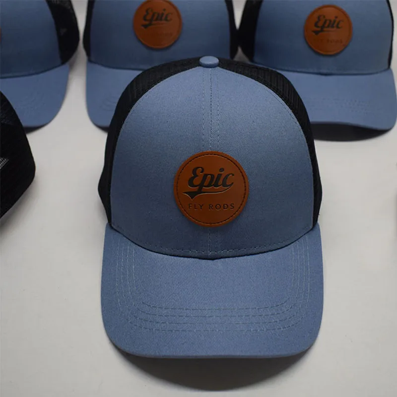 Hot Selling Brand Quality Custom Leather Patch Logo Pre Curved Brim Snap Back Gorras Mesh Baseball Sports Hat Trucker Caps