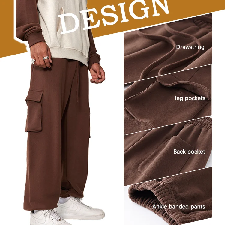 heavy weight baggy mens fleece cargo sweatpants with cargo pockets track sports sweat pants trousers for men