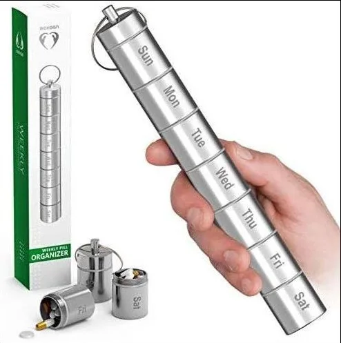 Waterproof Travel Round Designer Keychain 7days Weekly Medicine Storage Small Aluminum Pillbox Case