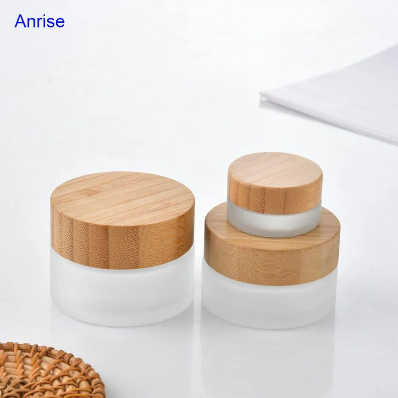 Bamboo Cosmetic Container 5ml 20ml 30ml 50ml 100ml Frosted Clear Glass Cream Jar with Wooden Bamboo Lid