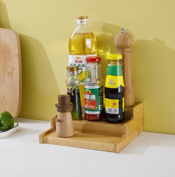 Cheapest  3-Tier Expandable Bamboo bottle Rack Step Shelf Organizer spice rack for kitchen