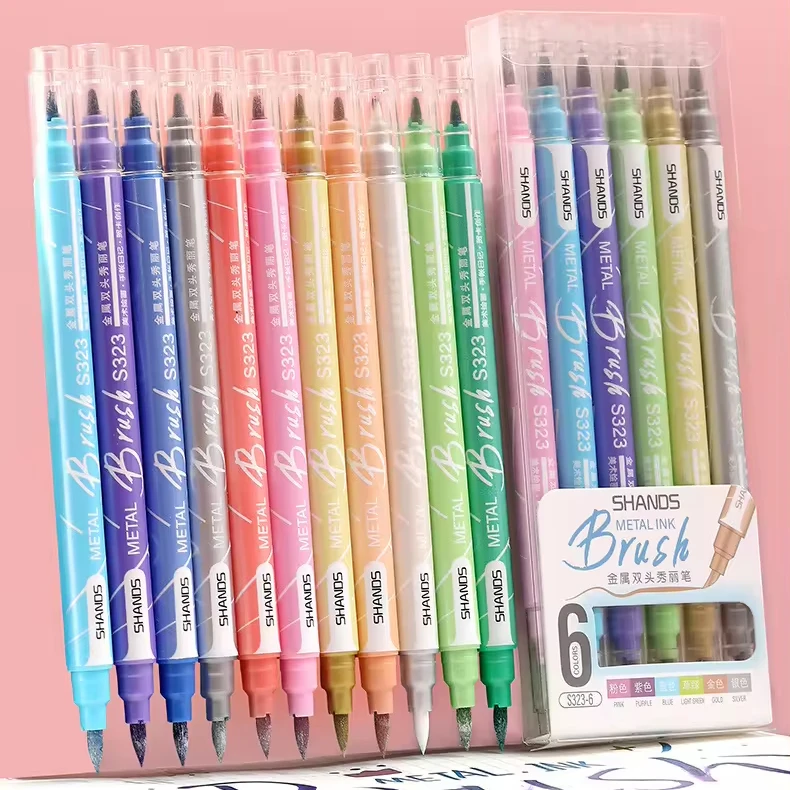 6 colors Dual tip Metallic Marker Pens Color Pens Glitter Pens Set for Card Making Photo Album