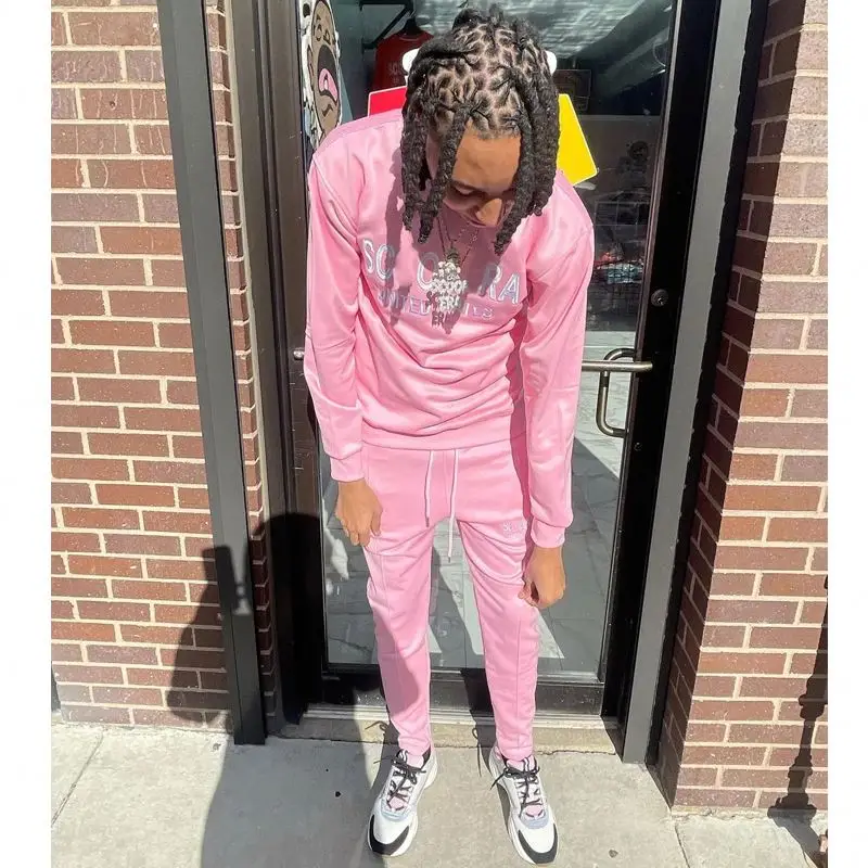 Custom Embroidered Printed Logo Men Tracksuit Cotton Polyester Two Piece Pants Set