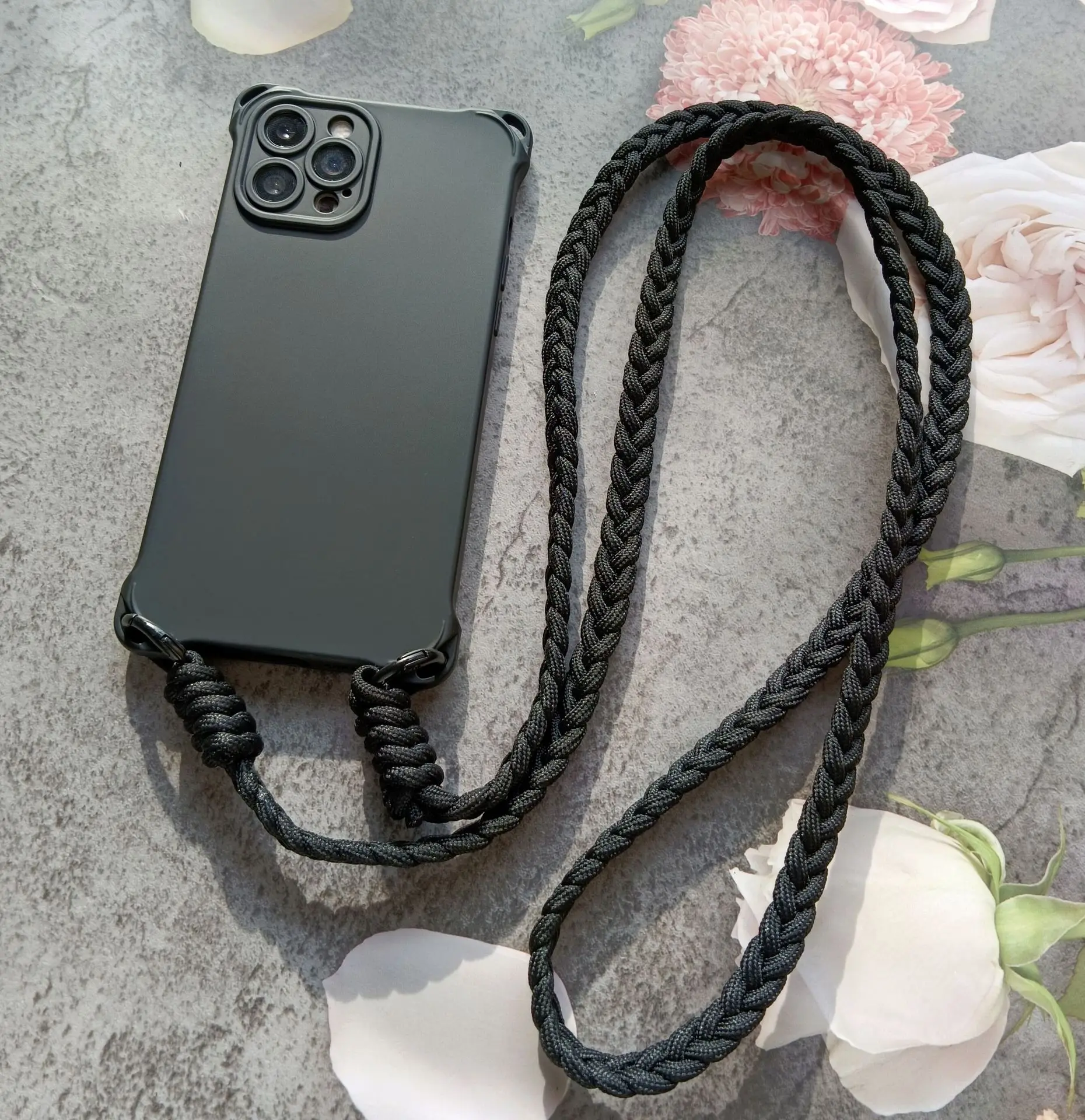 Crossbody Phone Case with Strap for iphones 15 pro max 16 Pro - Durable Spray Coating and Corner Openings