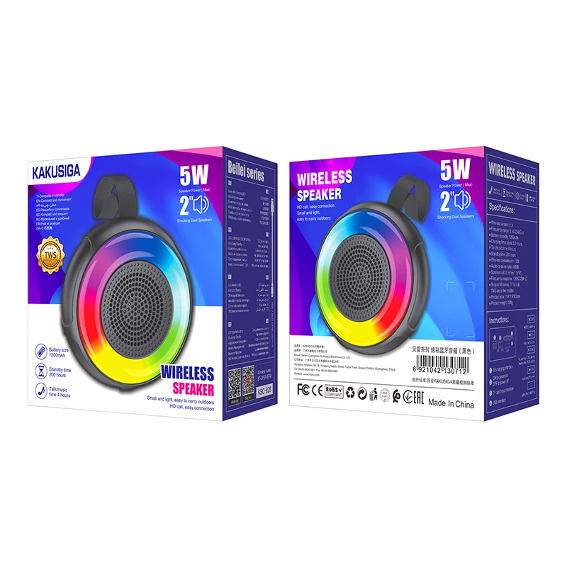 KAKUSIGA Good Selling Portable Multiple Playback Modes 1200mAh Battery Capacity Colorful Lights BT Speaker