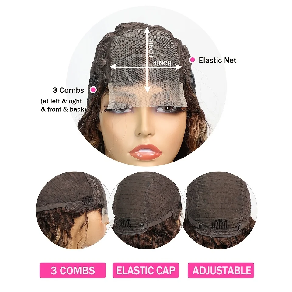 Highlight Short Bob Wigs Body Weave Human Hair Wigs Remy 4x4 Transparent Lace Front Ombre Honey Brown Color Wigs For Women