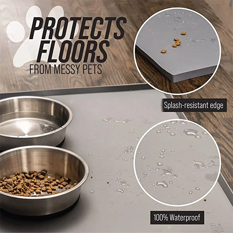 Nonslip Pet Food Mat Washable Silicone Dog Bowl Mat Waterproof Dog Food Mats for Floors