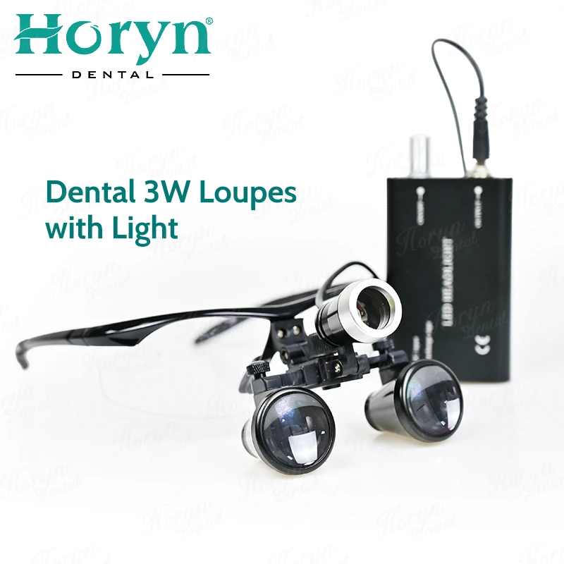 Dental 2.5X 3.5X Maginification Dental Binocular Loupes Surgical Dental Magnifying Lenses with 3W LED Spot Light Aluminum Box