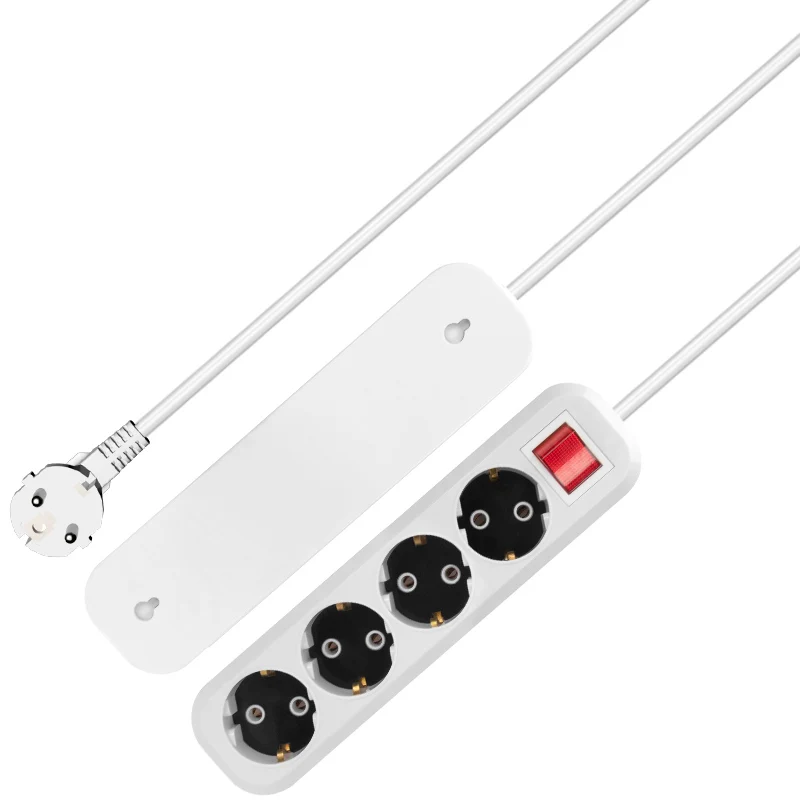 EU white Power  Strip  extension socket  electrical 4 gang extension switches German power socket  power strip