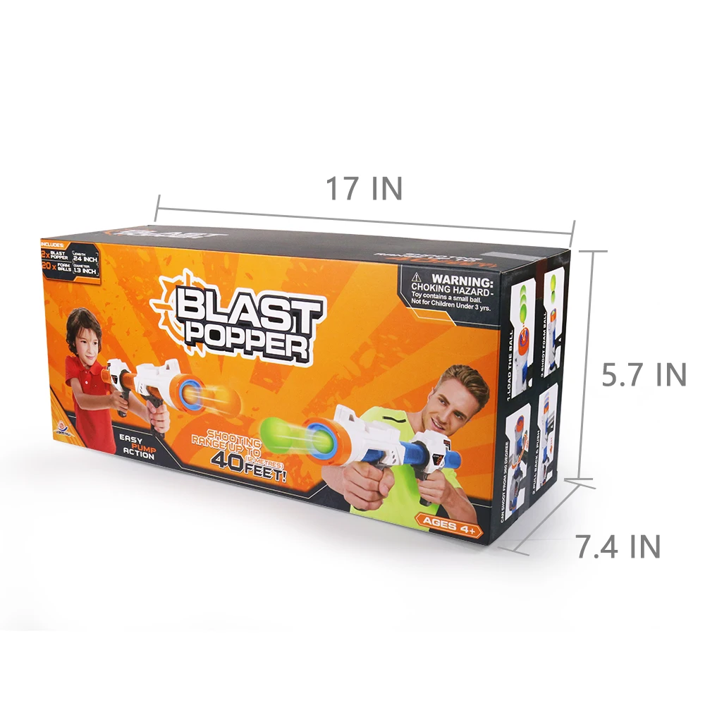 
Exercise N Play 2PCS Power Popper Gun Dual Battle Pack Foam Ball Air Powered Shooter Toy Guns for Kids 