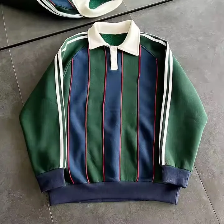 Wholesale Custom Logo Striped Rugby Polo Shirt Breathable Cotton Long Sleeve T Shirt For Men
