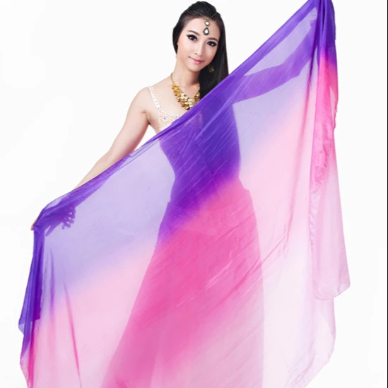 
200*110cm Colorful Belly Dance Silk Veil Women Belly Dance Stage Performance Fan Veil With High Quality 