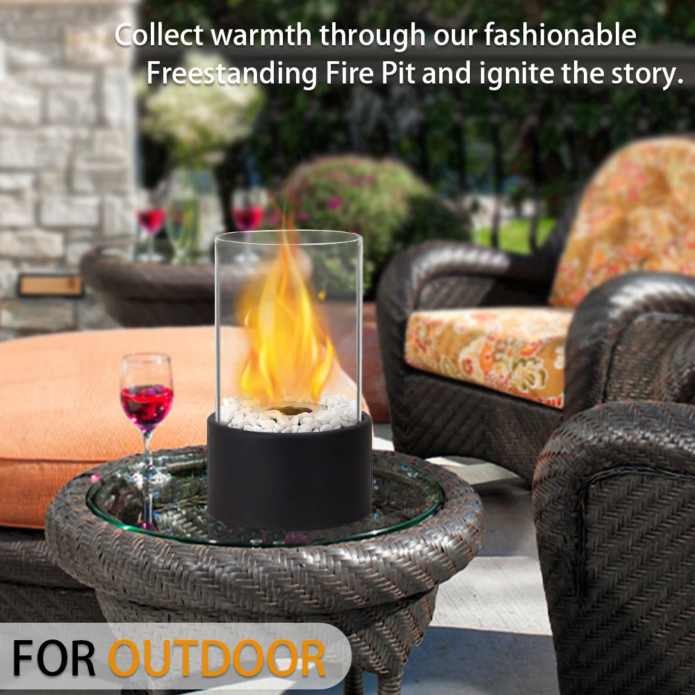 Tabletop Bioethanol Fireplace Indoor Coffee Dining Table Fireplace Clear Fuel Alcohol Fire Pit With Glass Tube