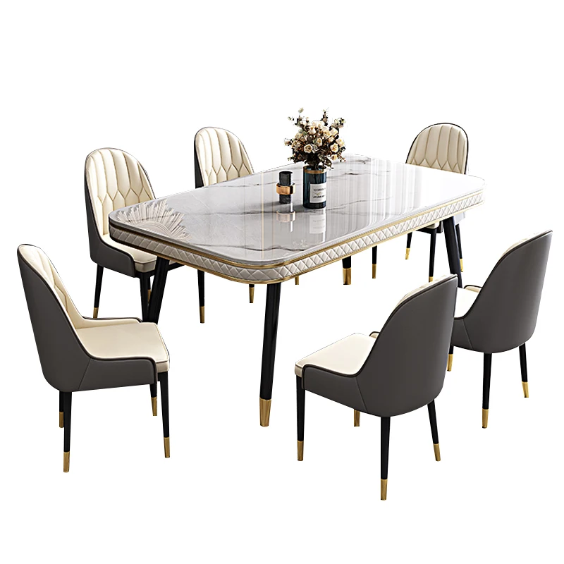 RYH Nordic Minimalist Metal Leg Dining Table With Marble Top Dining Room Furniture Dinner Table Set 4 6 Chairs
