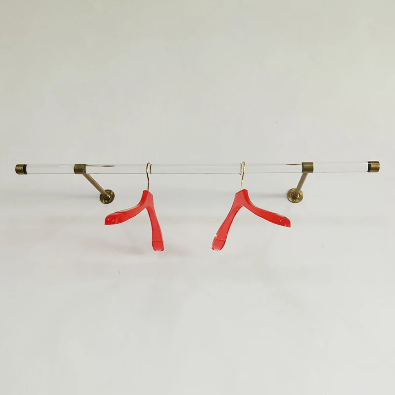 Wall Mounted Boutique Furniture Acrylic Clothing Hanger Gold Wall Mounted Clothing Rack Display Stand