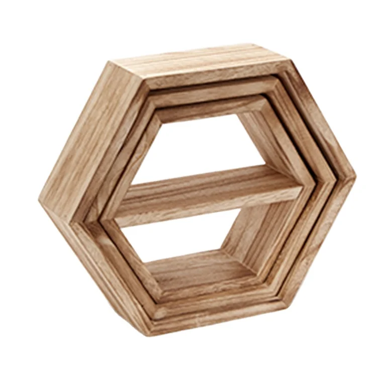 High Quality Hexagon Storage Stand Wooden Floating Shelves