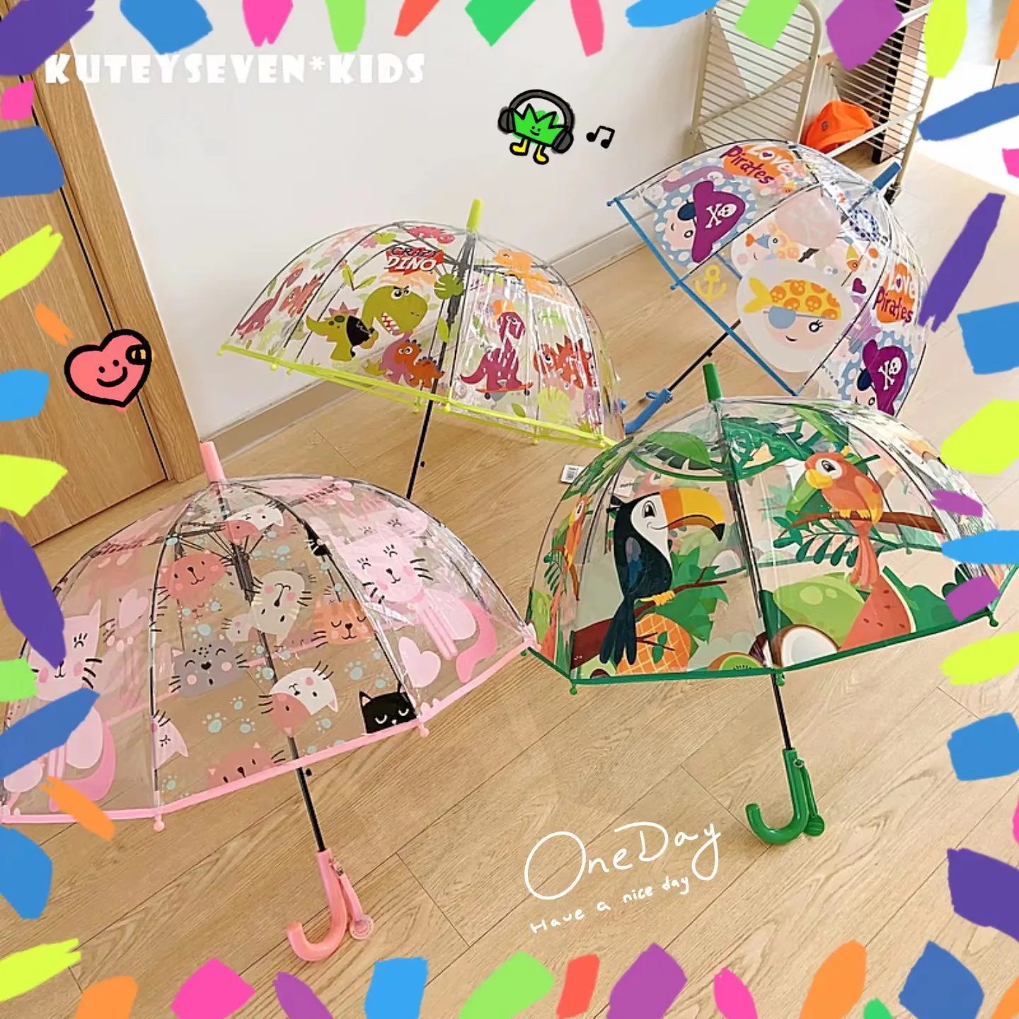 Children's Cartoon Rain Folding Full Automatic Windproof Clear Straight Umbrellas Cheap Rain Gear for Boys and Girls Plastic