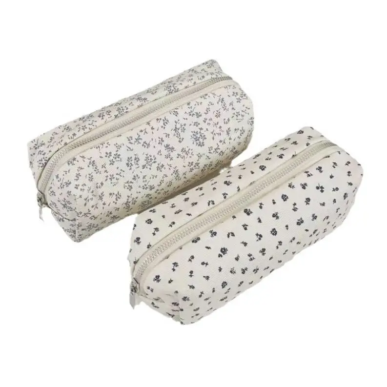 Custom violet pencil case canvas pencil case creative floral student stationery storage bag