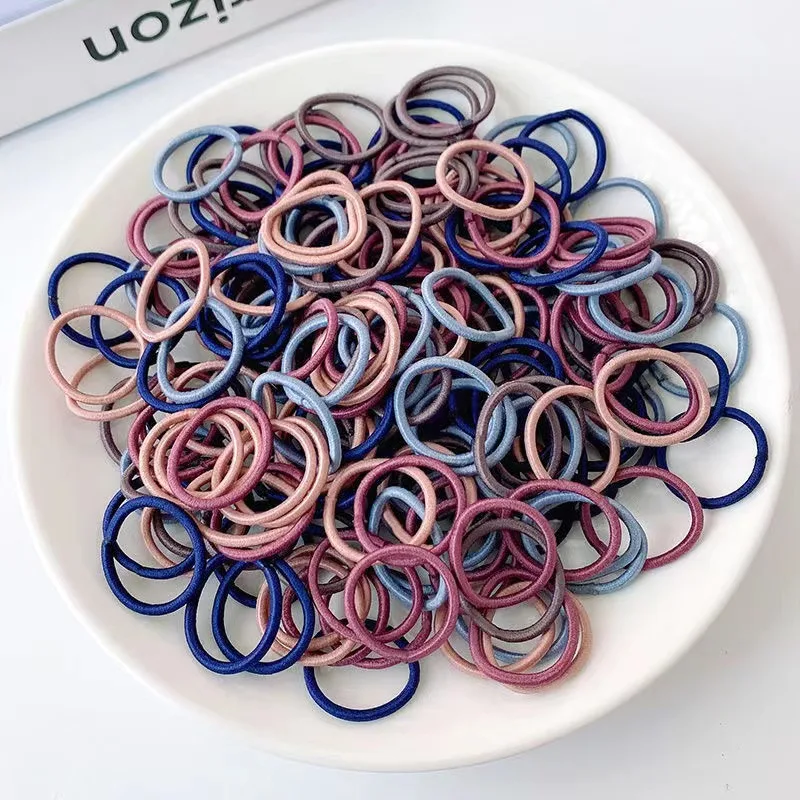 100pcs/bag Girls High Elastic Color Hairband Rubber Band Hair Rope