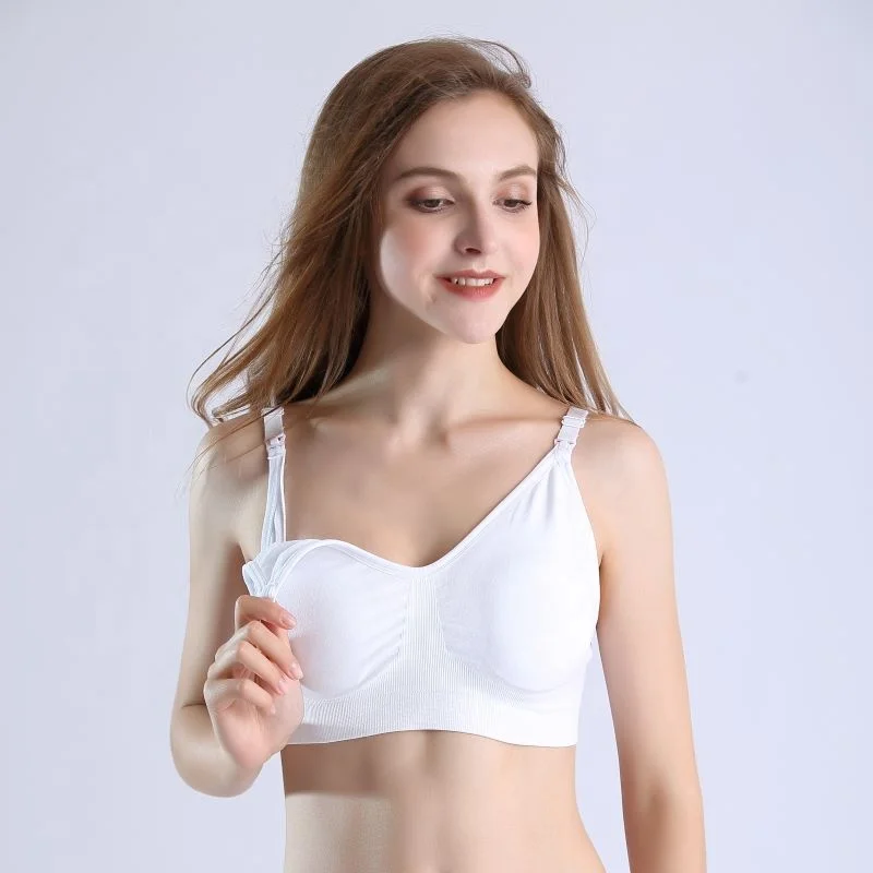 OEM Women Seamless Padded  Breastfeeding Maternity Postpartum  Nursing Bra  Wireless Drop Clip Cup Maternity with removable pads