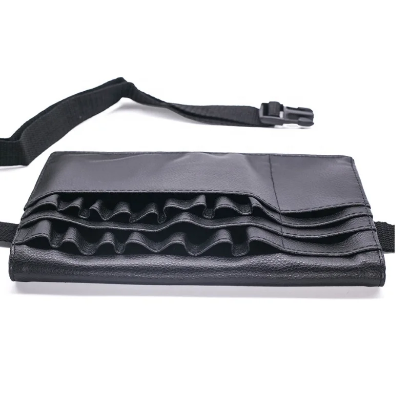 Professional Portable Brushes Organizer with Artist Belt Black PU Leather Makeup Cosmetic Brush Holder Bag