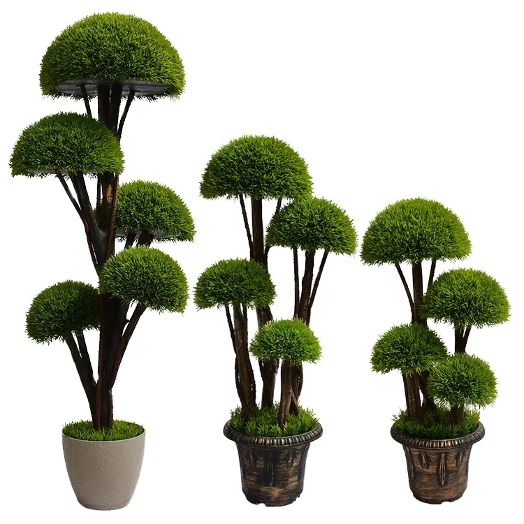 2.5/3/4ft Artificial Cypress Topiary Ball Tree Artificial Plant Indoor/Outdoor Topiary Trees with Golden Cement Pot