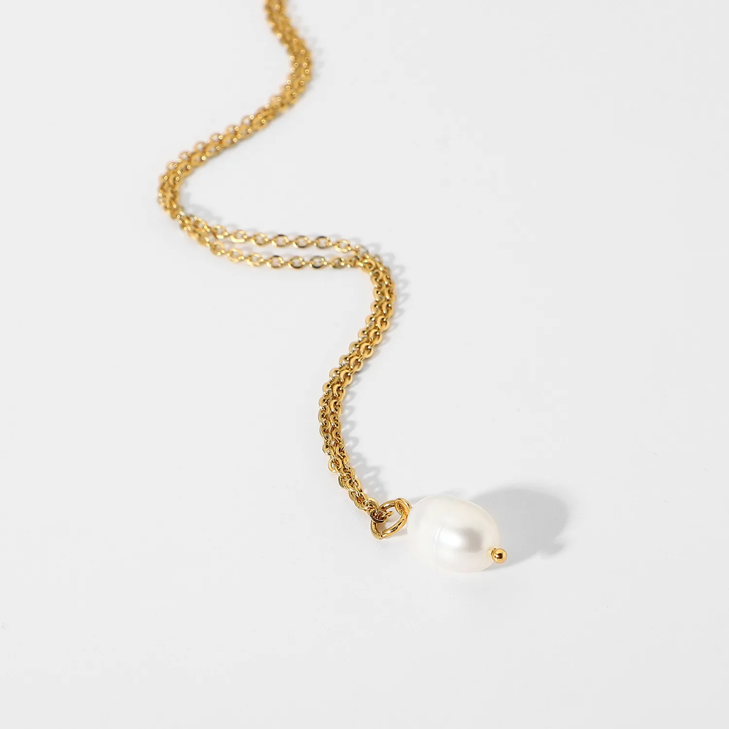 Fashion Freshwater Pearl Pendant Necklace Waterproof Stainless Steel Pearl Necklace 18K Gold Plated Collar Chain Women Jewelry