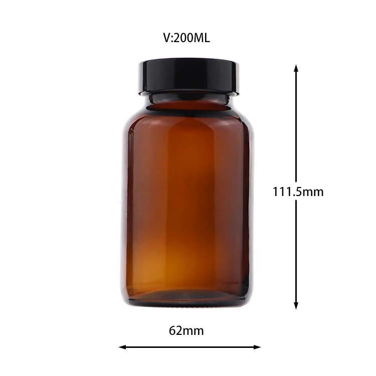 60 ml/75ml/100ml/120ml/150ml/200ml/250ml/300 ml Amber Glass Pill Vitamin capsule Bottle Glass Medicine Bottles
