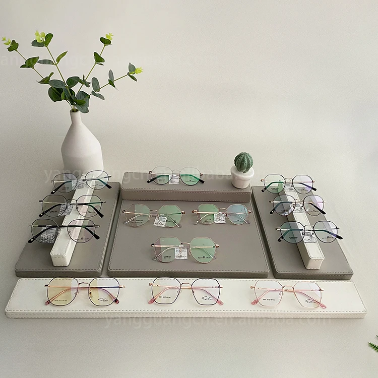 customized leather sunglasses rack eyewear tray optical counter display showcase glasses display tray